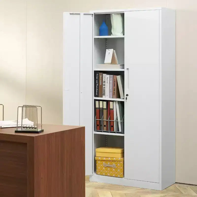 Armoire de rangement en métal VEVOR, armoire de rangement verrouillable en acier avec 2 portes magnétiques et 4 étagères réglables, armoire métallique de 180 cm (71 po), capacité de 90 kg (200 lb), blanc