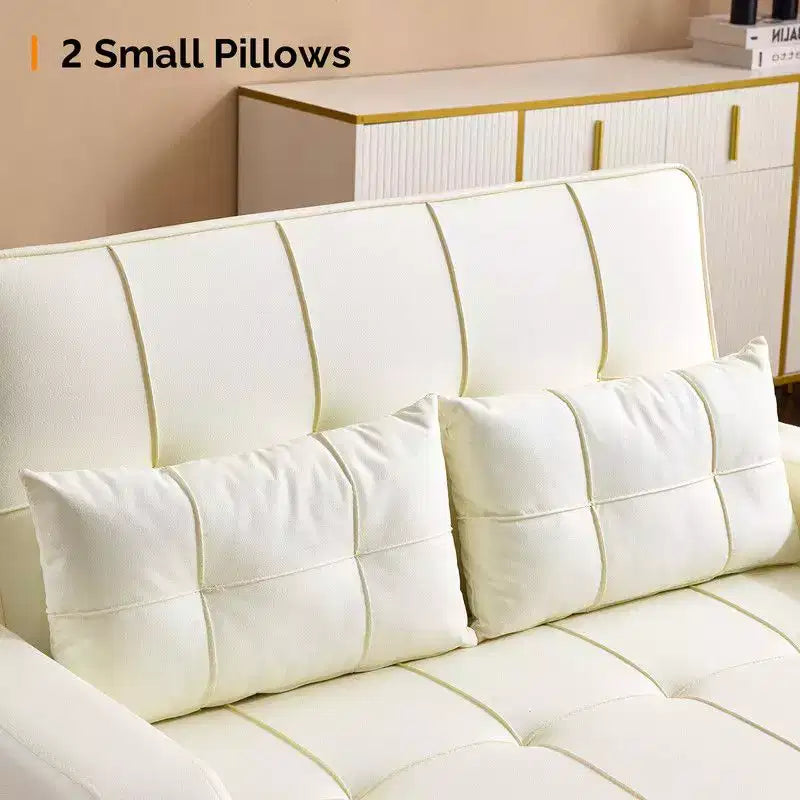 Canapé-lit convertible inclinable en cuir rembourré « Cats Claw » avec coussins pour petits espaces