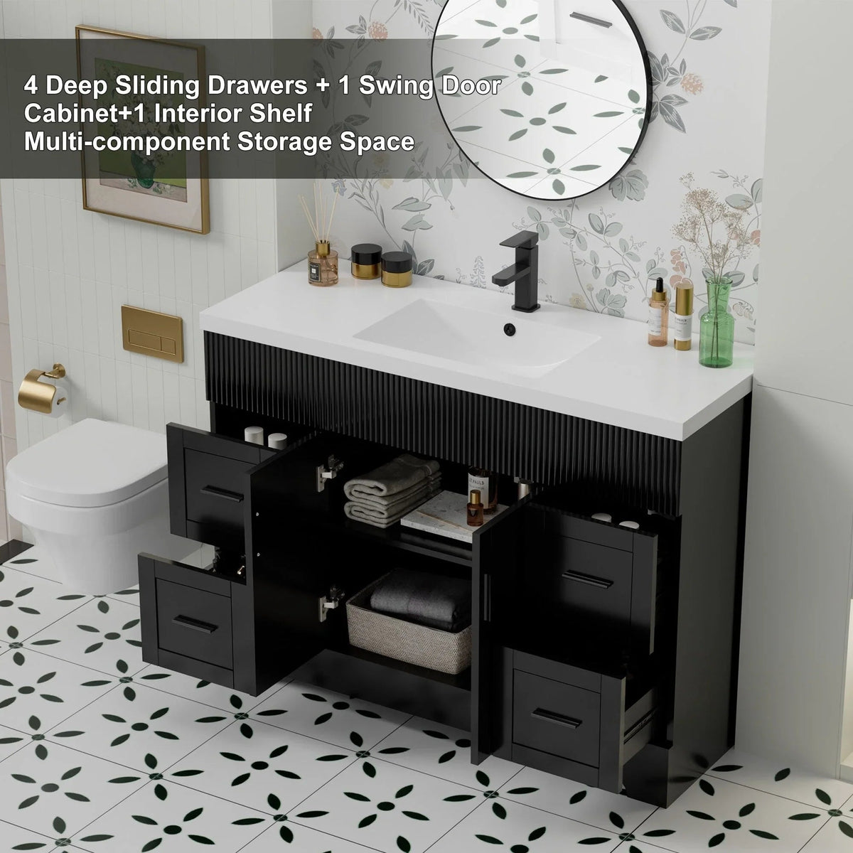 Meuble-lavabo de salle de bain Wavy Line 30/36/48 avec évier et robinet