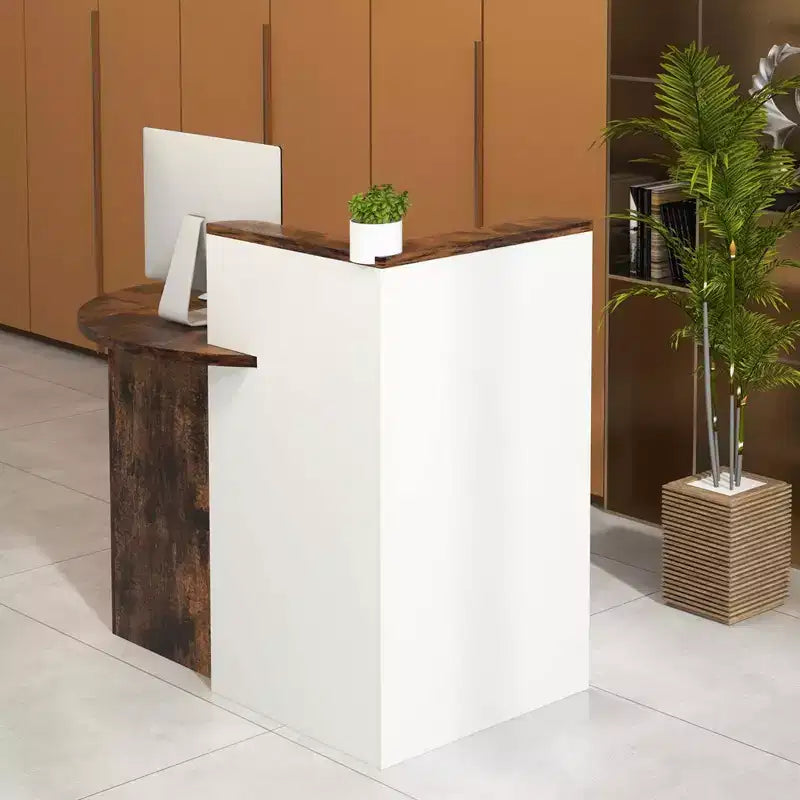 Costway Comptoir de Réception Bureau de Caisse avec Étagère Ouverte et Tiroir Verrouillable Blanc/Marron/Noir