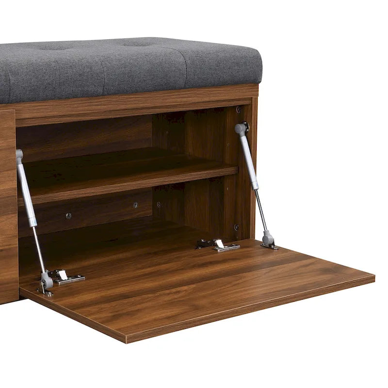 Banc de rangement pour chaussures, meuble à chaussures avec assise rembourrée et deux portes pour entrée