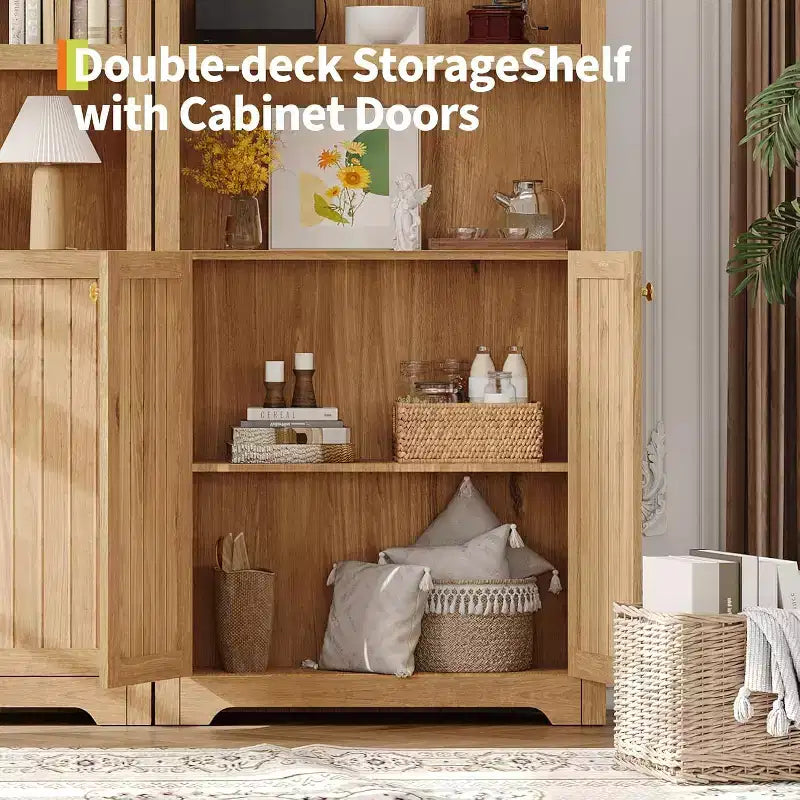 Armoire arquée haute de 183 cm, bibliothèque arquée à 5 niveaux avec doubles portes et étagère réglable, bibliothèque en bois avec rangement pour bureau à domicile