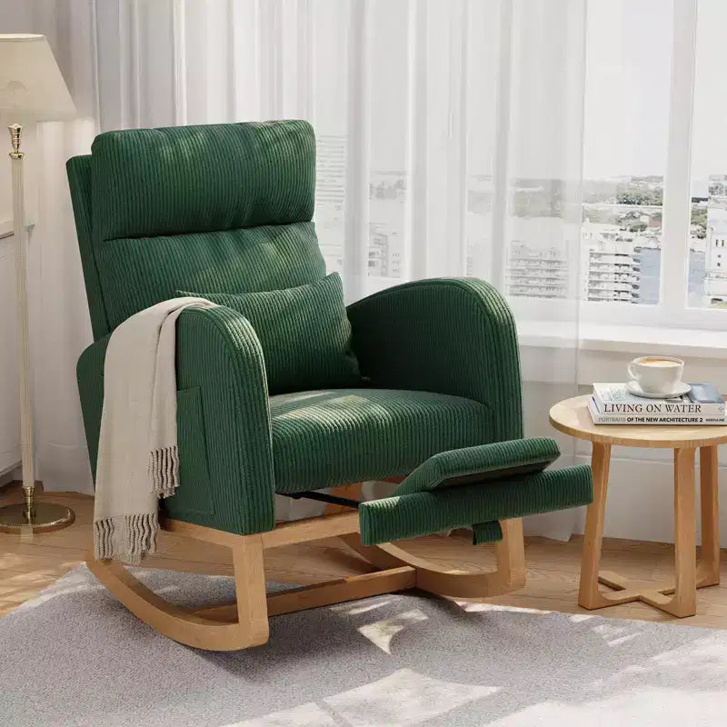 Fauteuil à bascule moderne avec oreiller et poches latérales, pour salon, chambre à coucher