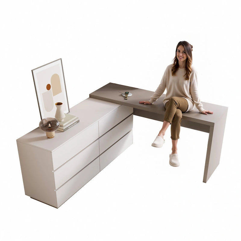 97.63 Bureau commode moderne extensible pour bureau à domicile avec 6 tiroirs