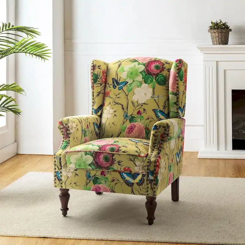 Fauteuil traditionnel à oreilles Gott avec pieds en bois massif par HULALA HOME