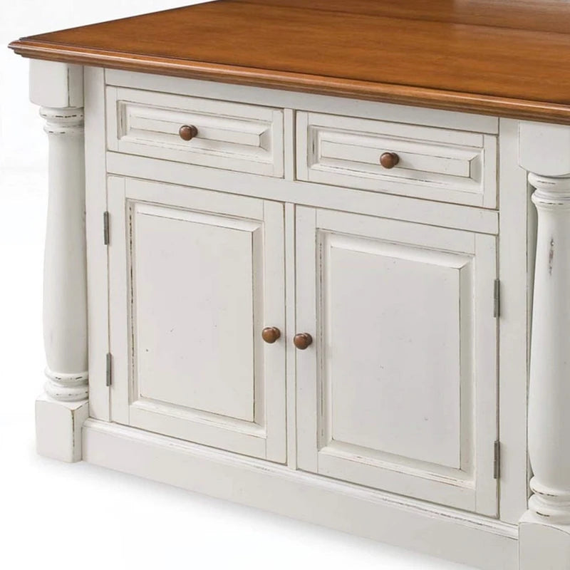 Ensemble îlot de cuisine 3 pièces Homestyles Monarch en bois blanc cassé avec plateau en bois à abattant - 48 x 25 x 36