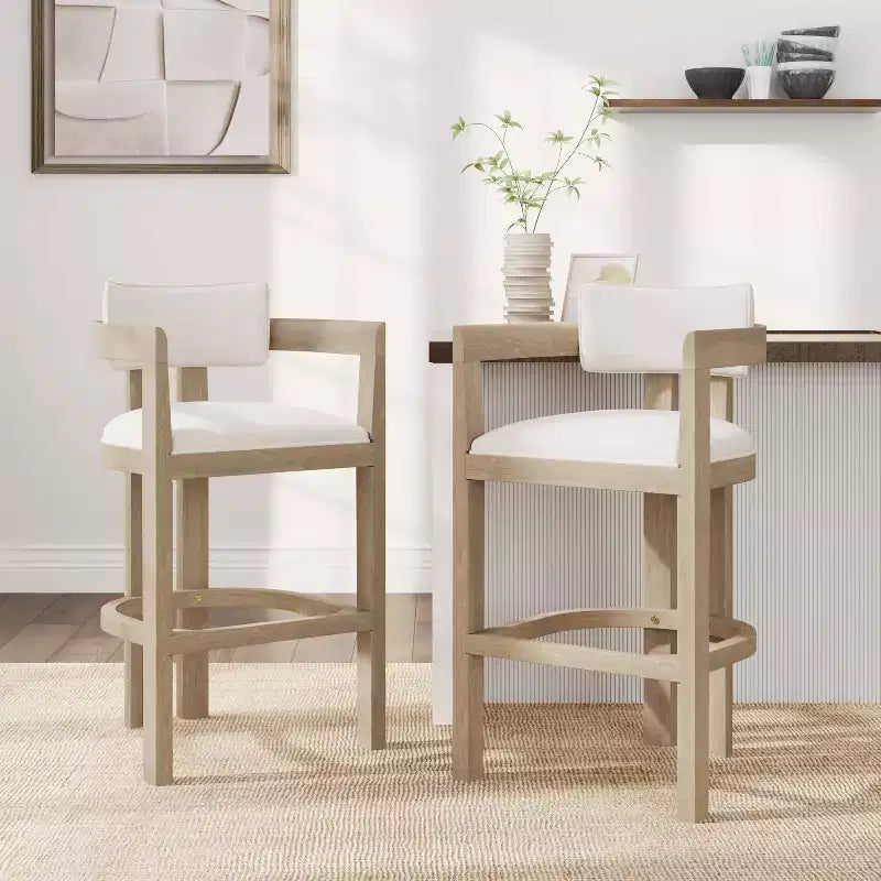 Tabouret de bar rembourré Christopher Knight Home Peyton en bois d'hévéa avec dossier ouvert incurvé (Lot de 2)
