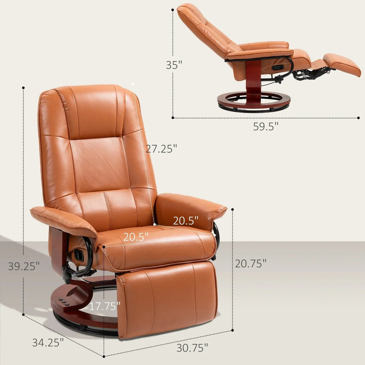 Fauteuil inclinable HomCom en similicuir avec base pivotante manuelle réglable et repose-pieds confortable et relaxant