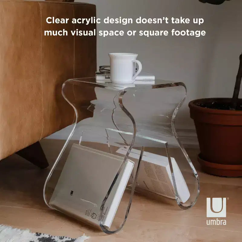 Tabouret et porte-revues Magino Transparent : Acrylique incassable, aucun assemblage requis