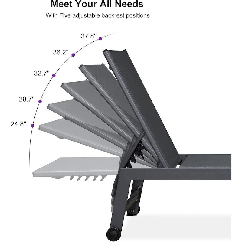 PURPLE LEAF Ensemble de 2 chaises longues de jardin, transats d'extérieur avec cadre en aluminium