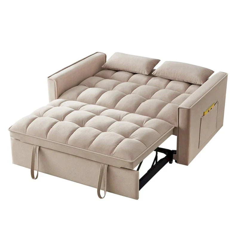 Canapé-lit convertible 4-en-1 - Banquette en velours - Canapé-lit modulable avec dossier inclinable et 2 poches latérales
