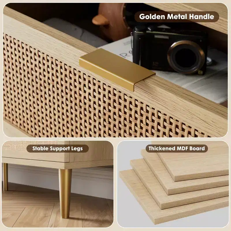 Commode en rotin pour la chambre, meubles à tiroirs grande capacité pour le rangement, adaptés au salon, à l'entrée et à la chambre d'enfant.