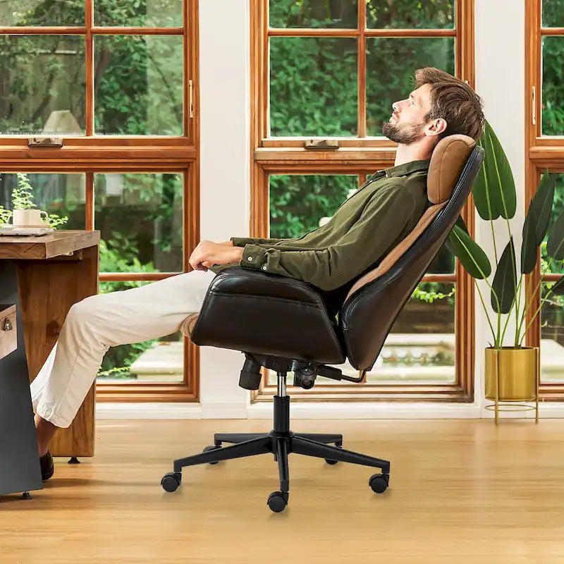 Fauteuil de bureau pivotant réglable en similicuir Glitzhome Mid-century 48 pouces