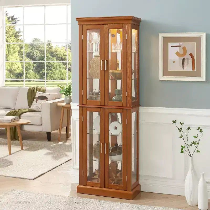 Vitrine, meuble vitrine avec 6 étagères réglables et portes en verre trempé, meuble haut pour salon, chambre à coucher