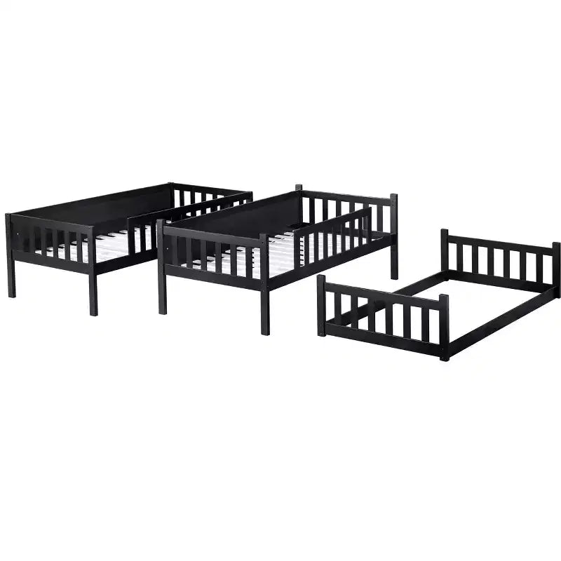 Lit superposé triple pour enfants, lit superposé trois places détachable avec échelle et barrière de sécurité, se sépare en 3 lits