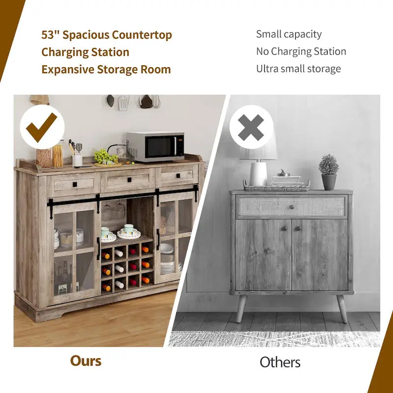 53 Meuble de rangement de cuisine avec porte de grange, buffet, bar à café et casier à vin