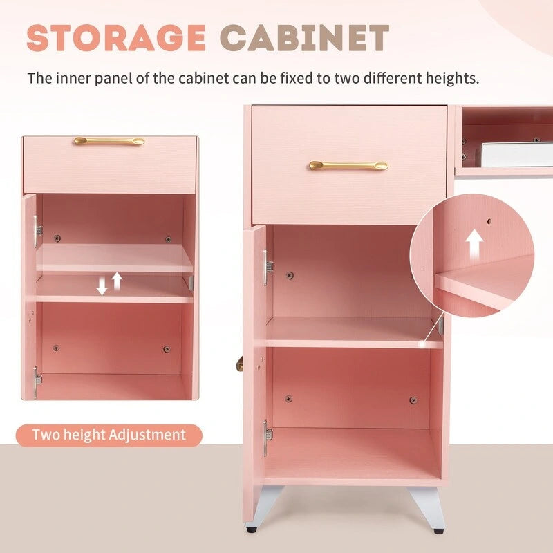 Bureau informatique de 140 cm avec étagères, tiroirs et armoire