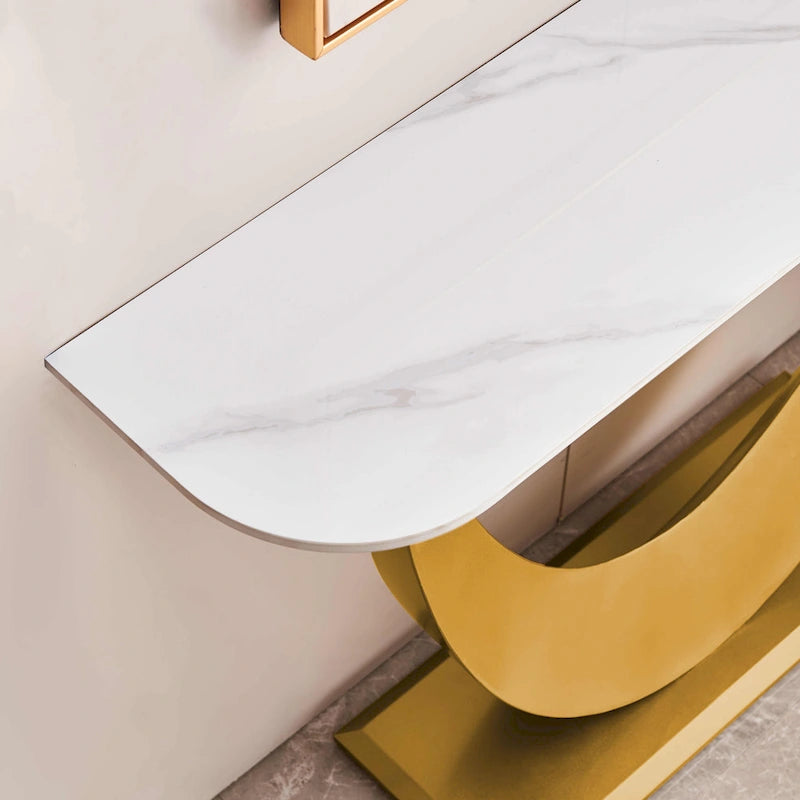 Console moderne, design aux formes raffinées, structure en métal avec patins réglables pour l’entrée