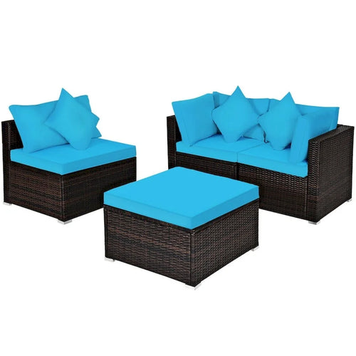 Ensemble de meubles de patio en rotin 4 pièces avec coussins et oreillers amovibles – Canapé d'angle : 73,7 x 73,7 x 63,5 cm