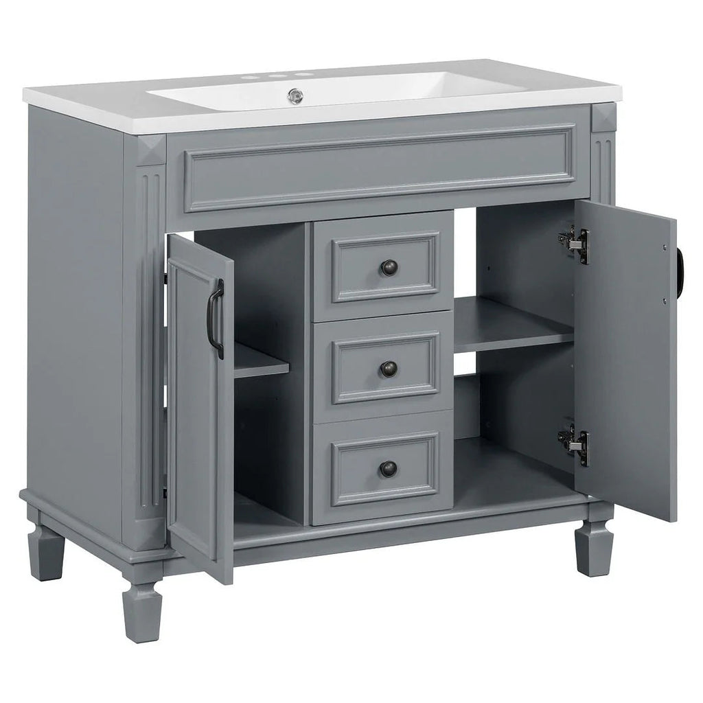 Meuble-lavabo moderne de 36 po avec vasque et armoire à miroir, 2 portes et 2 tiroirs