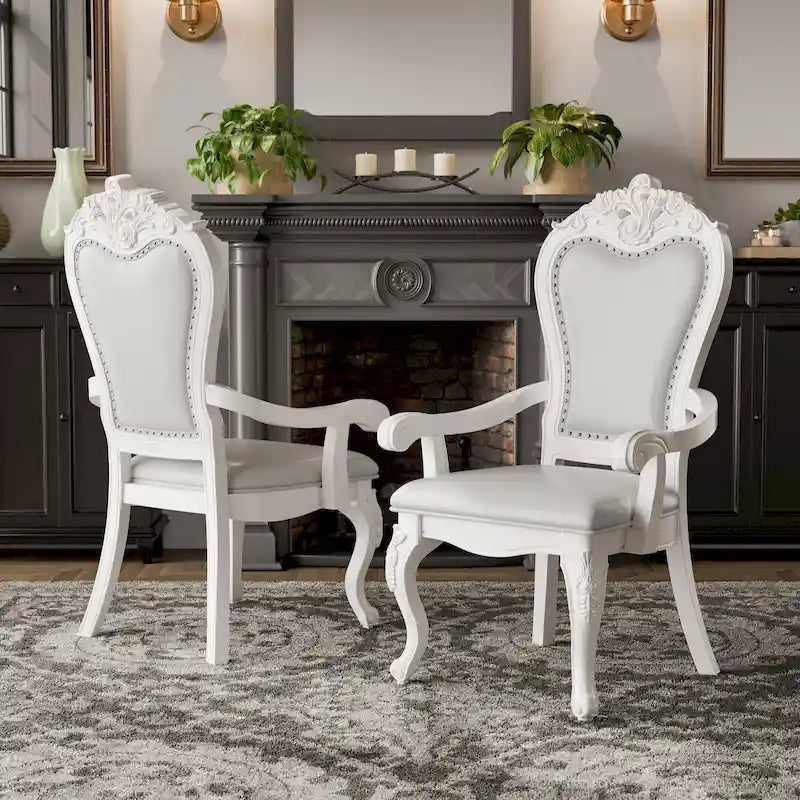 Chaises de salle à manger avec accoudoirs Eugene de Furniture of America, en bois massif traditionnel, avec garniture cloutée et pieds cabrioles (Lot de 2)