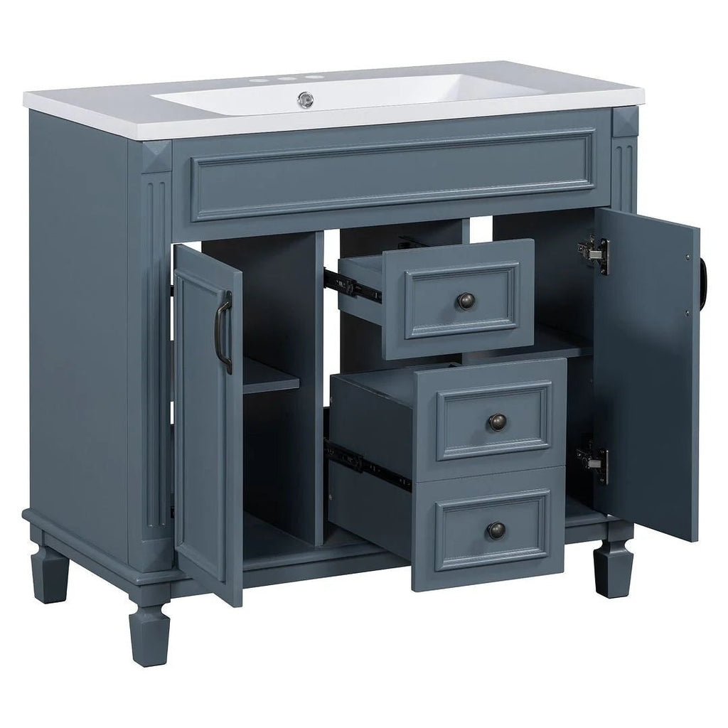 Meuble-lavabo moderne de 36 po avec vasque et armoire à miroir, 2 portes et 2 tiroirs