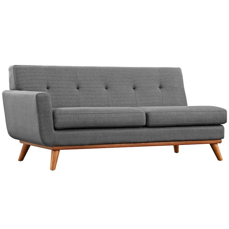 Causeuse en tissu rembourrée, accoudoir gauche, style moderne du milieu du siècle