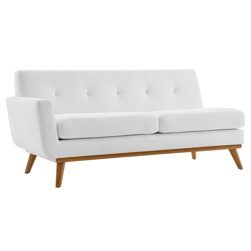 Causeuse en tissu rembourrée, accoudoir gauche, style moderne du milieu du siècle