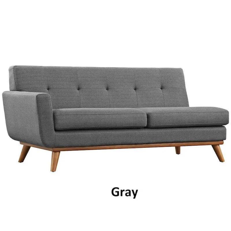 Causeuse en tissu rembourrée, accoudoir gauche, style moderne du milieu du siècle