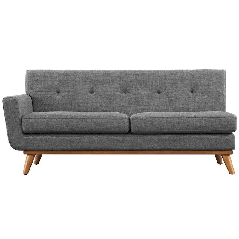 Causeuse en tissu rembourrée, accoudoir gauche, style moderne du milieu du siècle