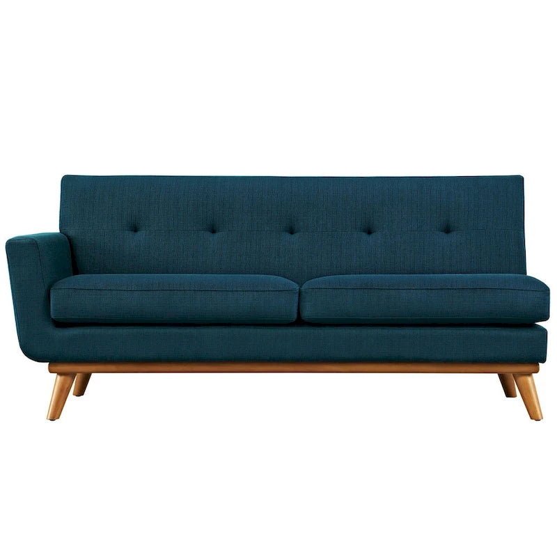 Causeuse en tissu rembourrée, accoudoir gauche, style moderne du milieu du siècle