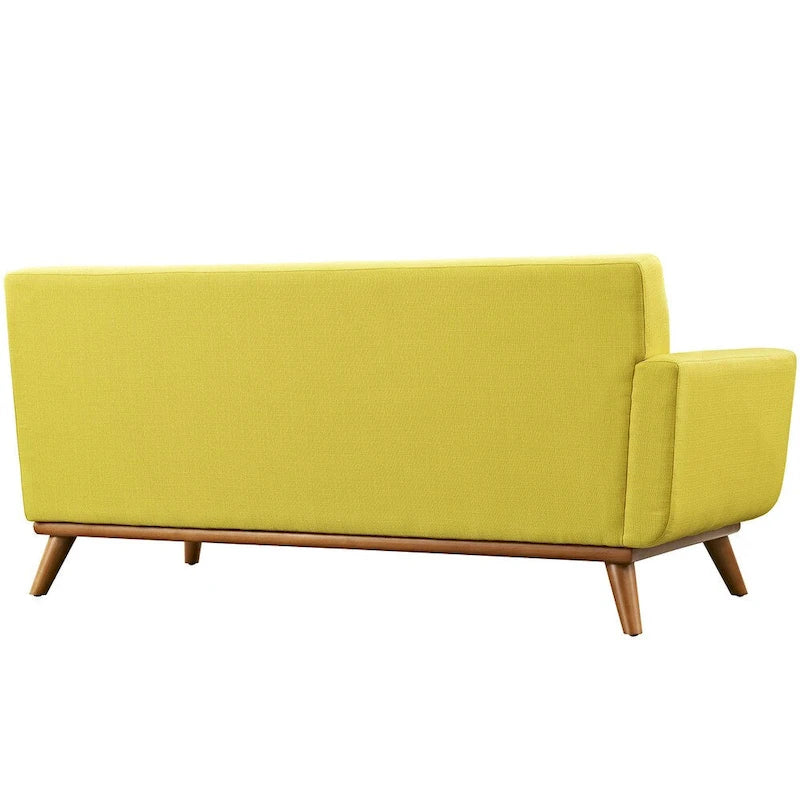 Causeuse en tissu rembourrée, accoudoir gauche, style moderne du milieu du siècle