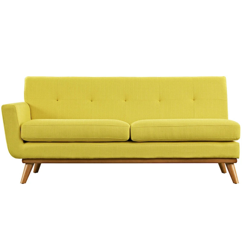 Causeuse en tissu rembourrée, accoudoir gauche, style moderne du milieu du siècle