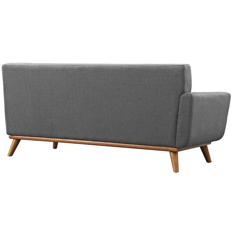 Causeuse en tissu rembourrée, accoudoir gauche, style moderne du milieu du siècle
