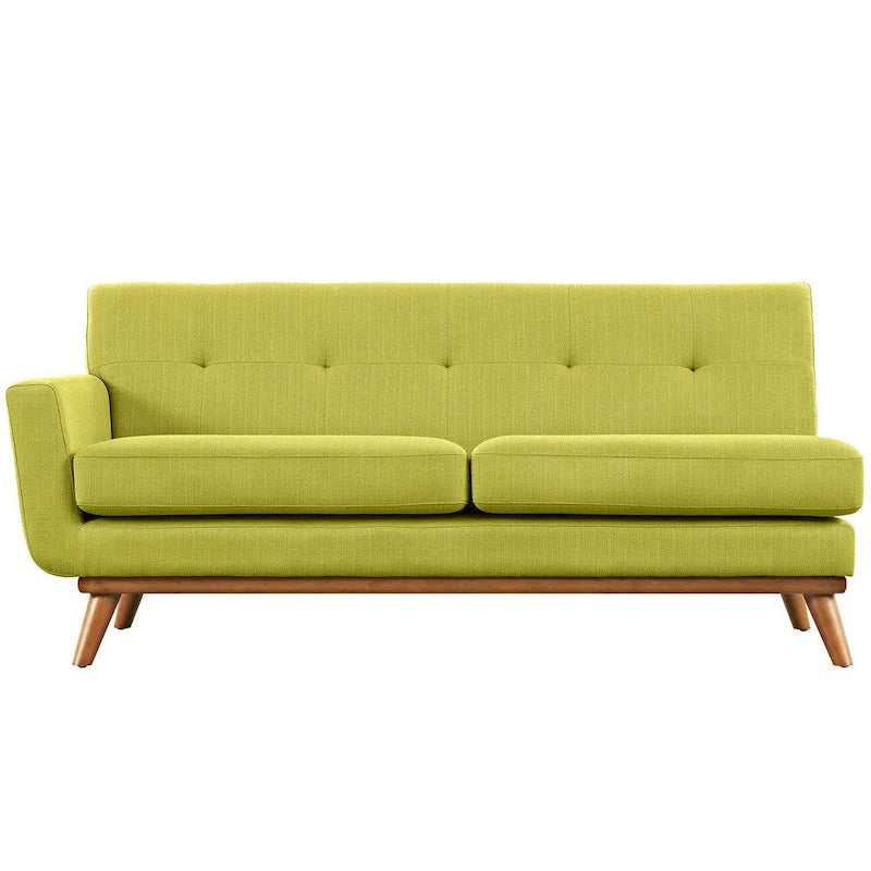 Causeuse en tissu rembourrée, accoudoir gauche, style moderne du milieu du siècle