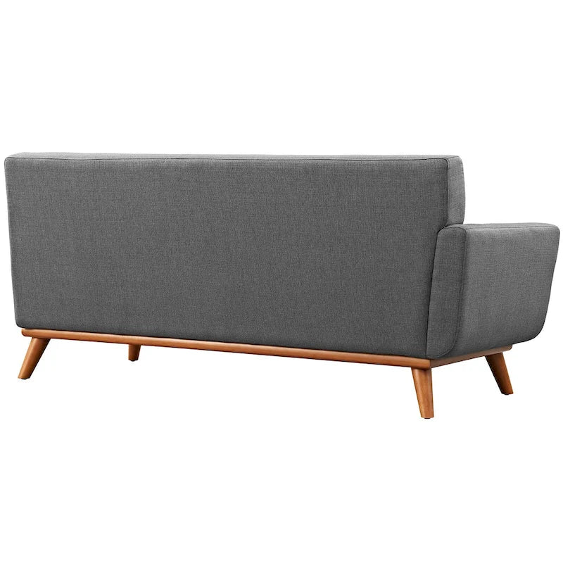 Causeuse en tissu rembourrée, accoudoir gauche, style moderne du milieu du siècle