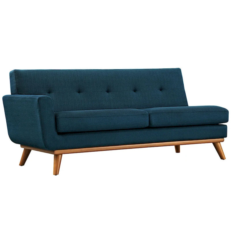 Causeuse en tissu rembourrée, accoudoir gauche, style moderne du milieu du siècle
