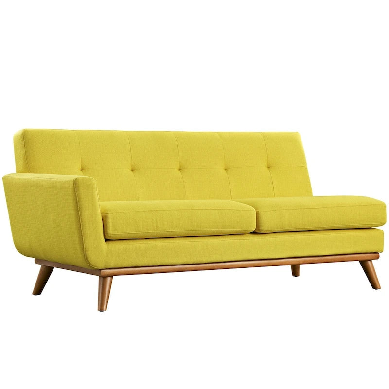 Causeuse en tissu rembourrée, accoudoir gauche, style moderne du milieu du siècle