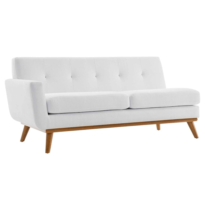 Causeuse en tissu rembourrée, accoudoir gauche, style moderne du milieu du siècle