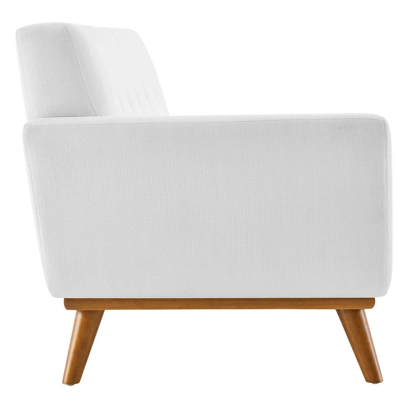 Causeuse en tissu rembourrée, accoudoir gauche, style moderne du milieu du siècle