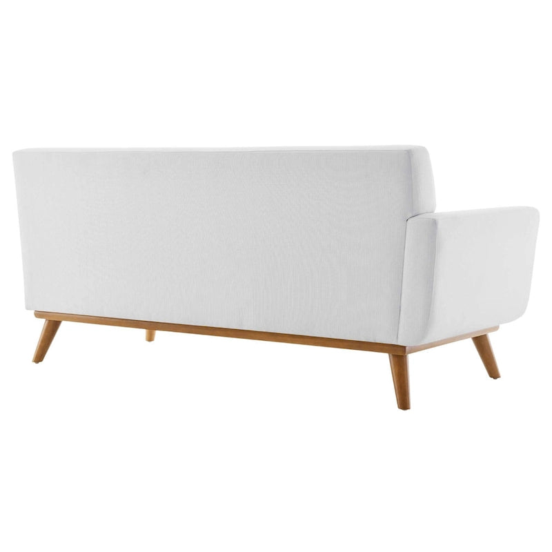 Causeuse en tissu rembourrée, accoudoir gauche, style moderne du milieu du siècle