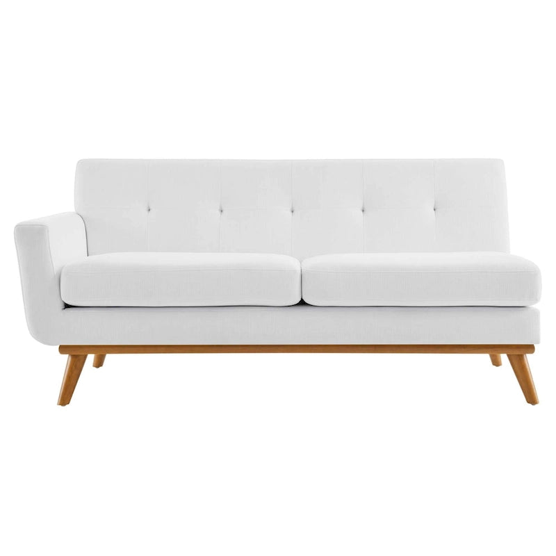 Causeuse en tissu rembourrée, accoudoir gauche, style moderne du milieu du siècle