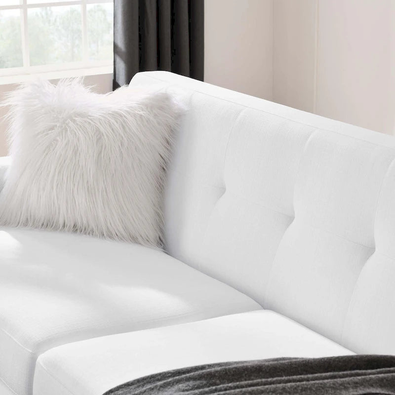 Causeuse en tissu rembourrée, accoudoir gauche, style moderne du milieu du siècle