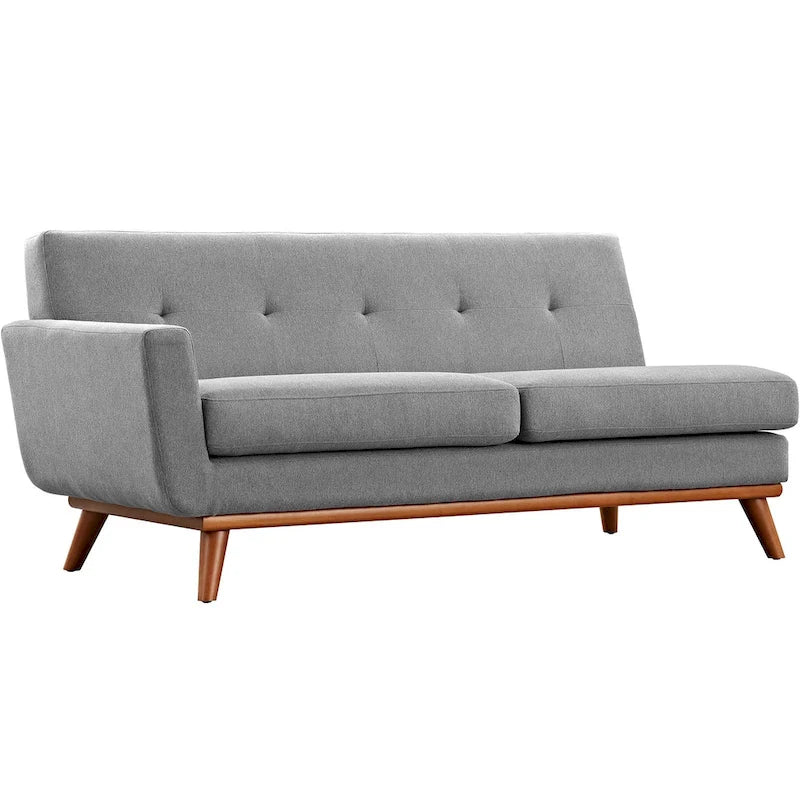 Causeuse en tissu rembourrée, accoudoir gauche, style moderne du milieu du siècle