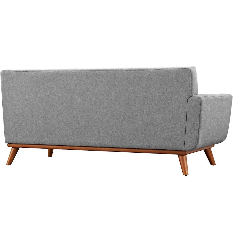 Causeuse en tissu rembourrée, accoudoir gauche, style moderne du milieu du siècle