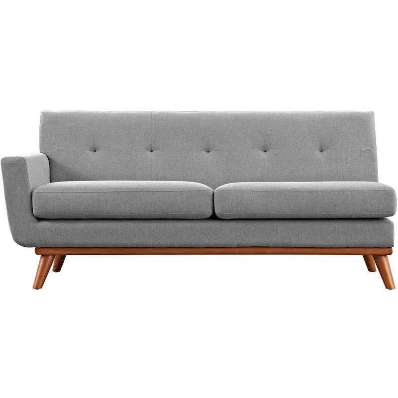 Causeuse en tissu rembourrée, accoudoir gauche, style moderne du milieu du siècle