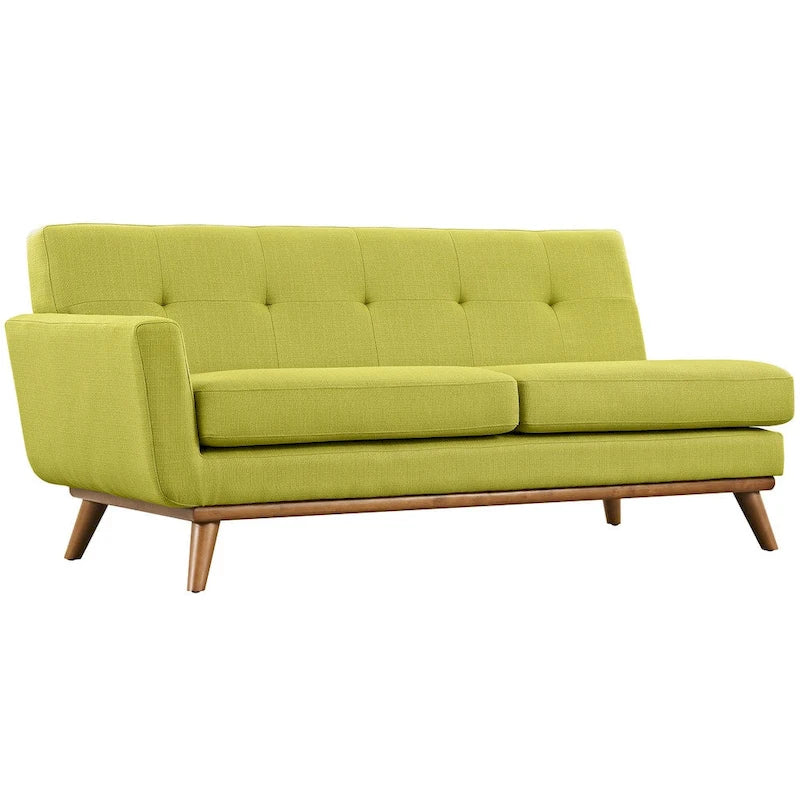 Causeuse en tissu rembourrée, accoudoir gauche, style moderne du milieu du siècle