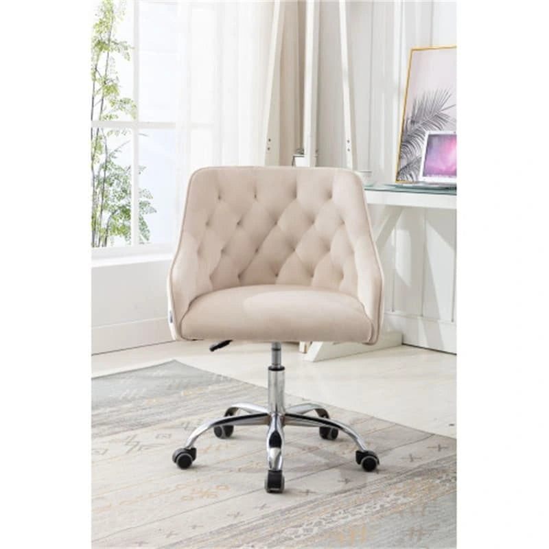 Fauteuil de bureau en velours avec pieds argentés, chaise de travail mi-hauteur réglable