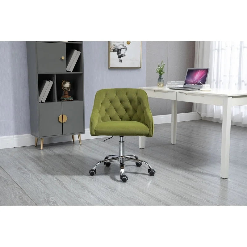 Fauteuil de bureau en velours avec pieds argentés, chaise de travail mi-hauteur réglable