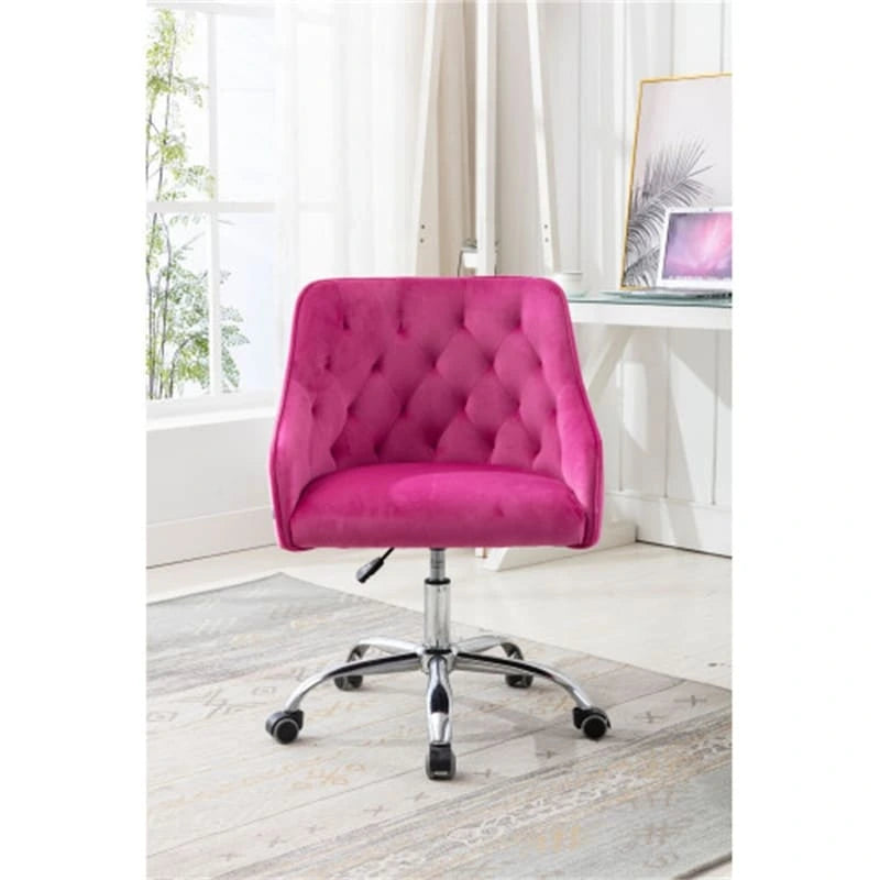 Fauteuil de bureau en velours avec pieds argentés, chaise de travail mi-hauteur réglable